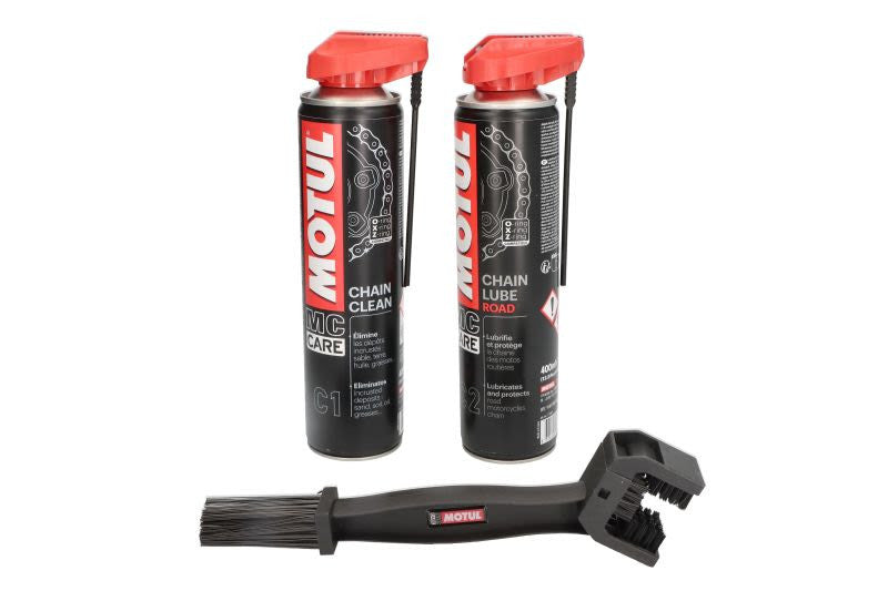 Motul Kit Spray Curatare Si Ungere Chain Care Kit C1 (400ml)+C2 (400ML) + Chain Brush